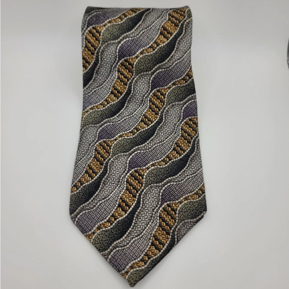 Enro Mens Tie 100% Silk Made in U.S.A Grey Abstract geometric